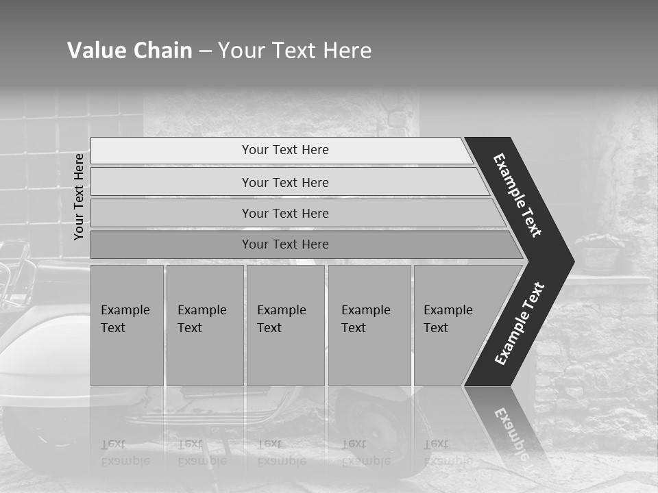 A Motor Scooter Parked In Front Of A Stone Building PowerPoint Template