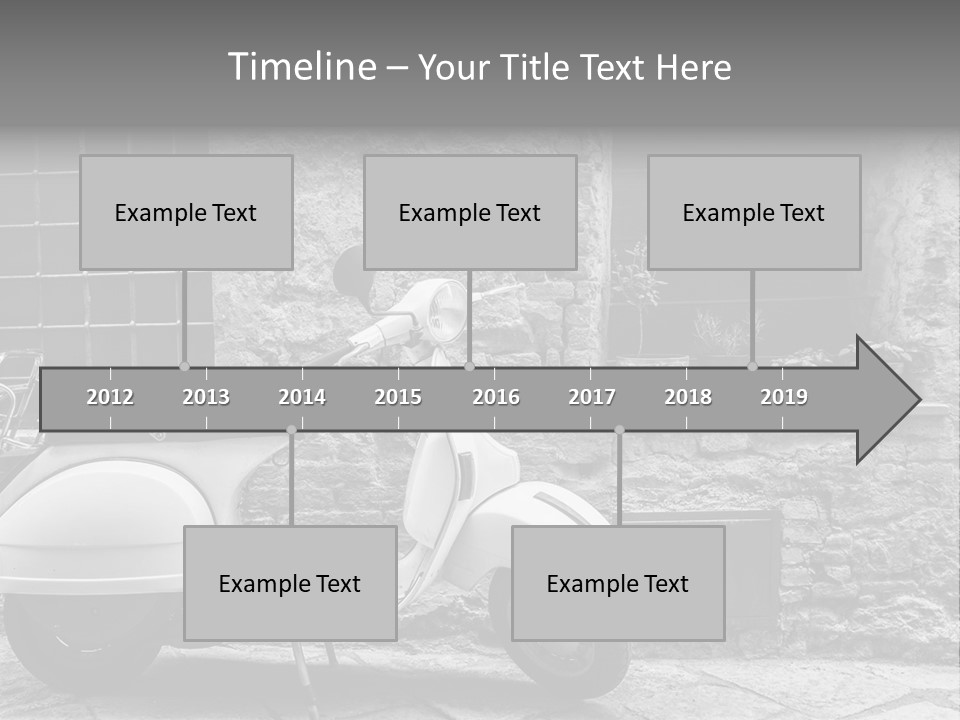 A Motor Scooter Parked In Front Of A Stone Building PowerPoint Template