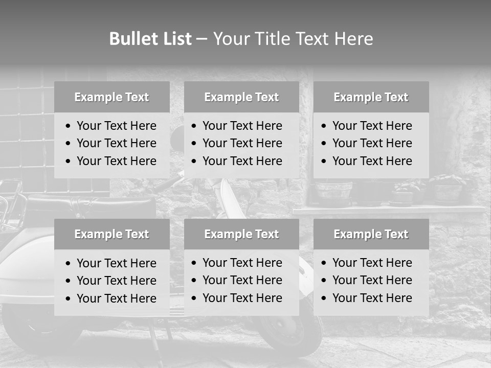 A Motor Scooter Parked In Front Of A Stone Building PowerPoint Template