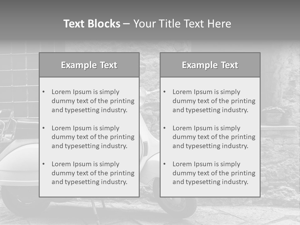 A Motor Scooter Parked In Front Of A Stone Building PowerPoint Template
