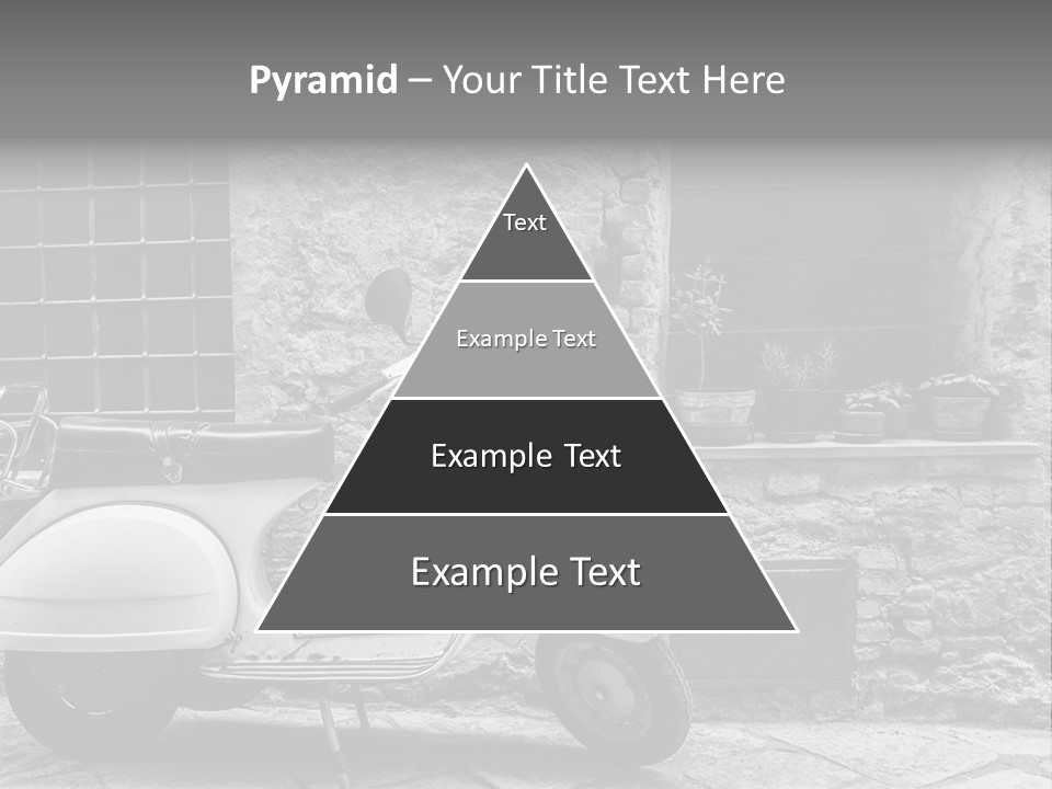 A Motor Scooter Parked In Front Of A Stone Building PowerPoint Template