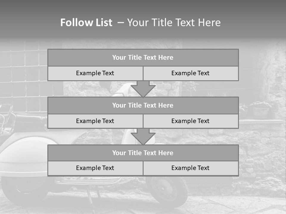 A Motor Scooter Parked In Front Of A Stone Building PowerPoint Template