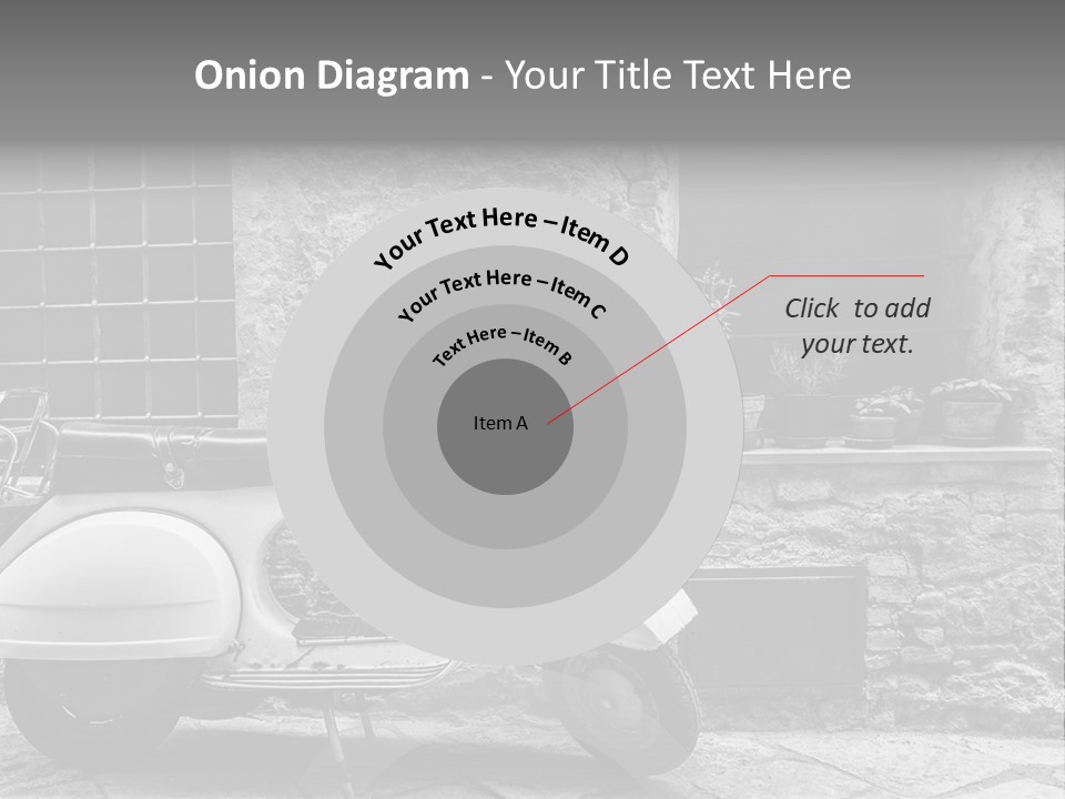 A Motor Scooter Parked In Front Of A Stone Building PowerPoint Template