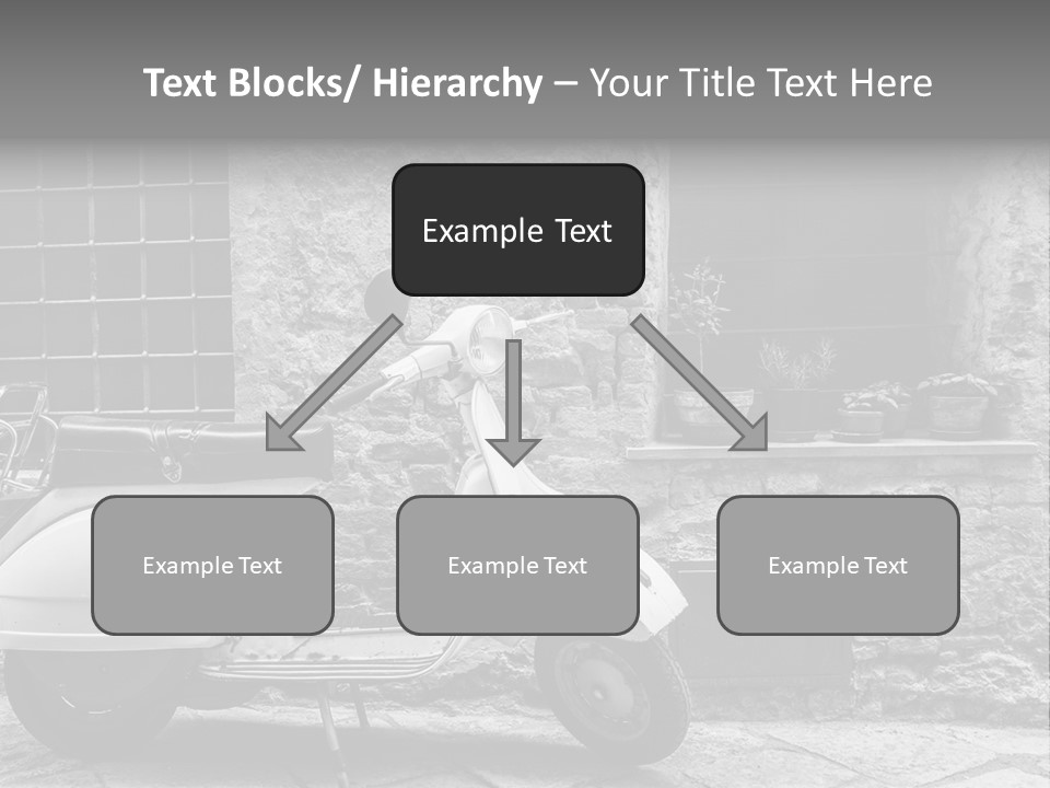 A Motor Scooter Parked In Front Of A Stone Building PowerPoint Template