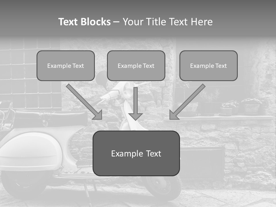 A Motor Scooter Parked In Front Of A Stone Building PowerPoint Template