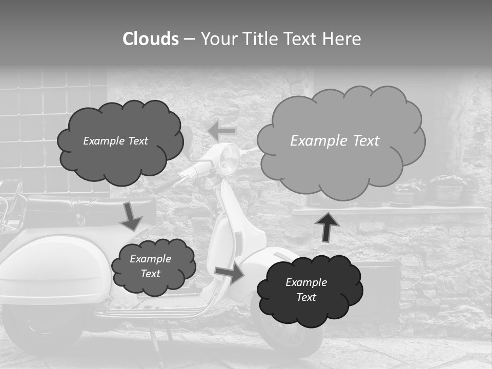 A Motor Scooter Parked In Front Of A Stone Building PowerPoint Template