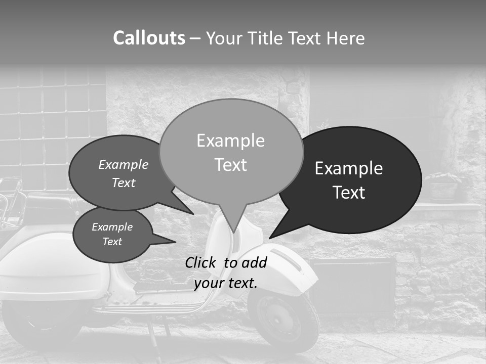 A Motor Scooter Parked In Front Of A Stone Building PowerPoint Template