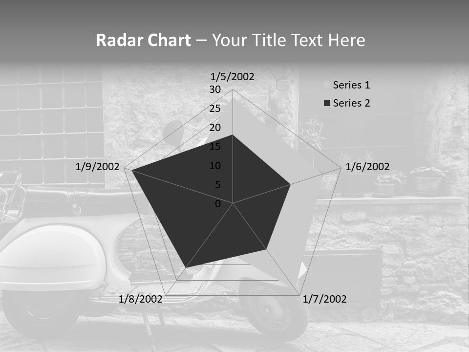 A Motor Scooter Parked In Front Of A Stone Building PowerPoint Template