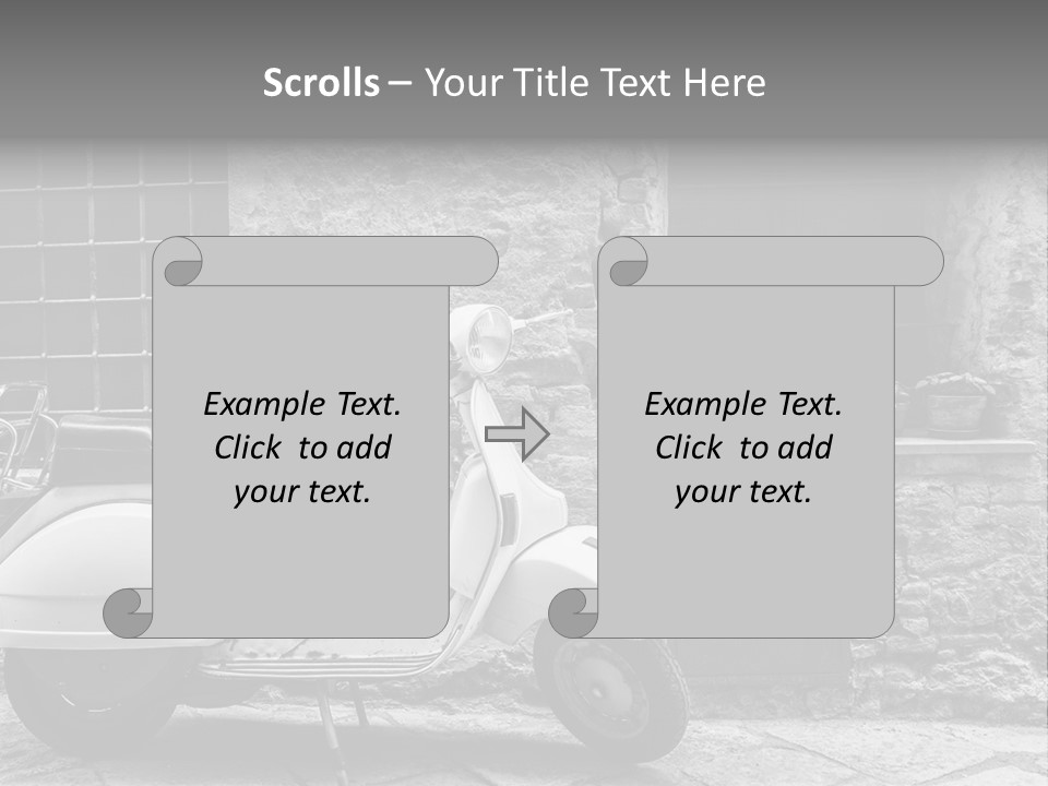 A Motor Scooter Parked In Front Of A Stone Building PowerPoint Template