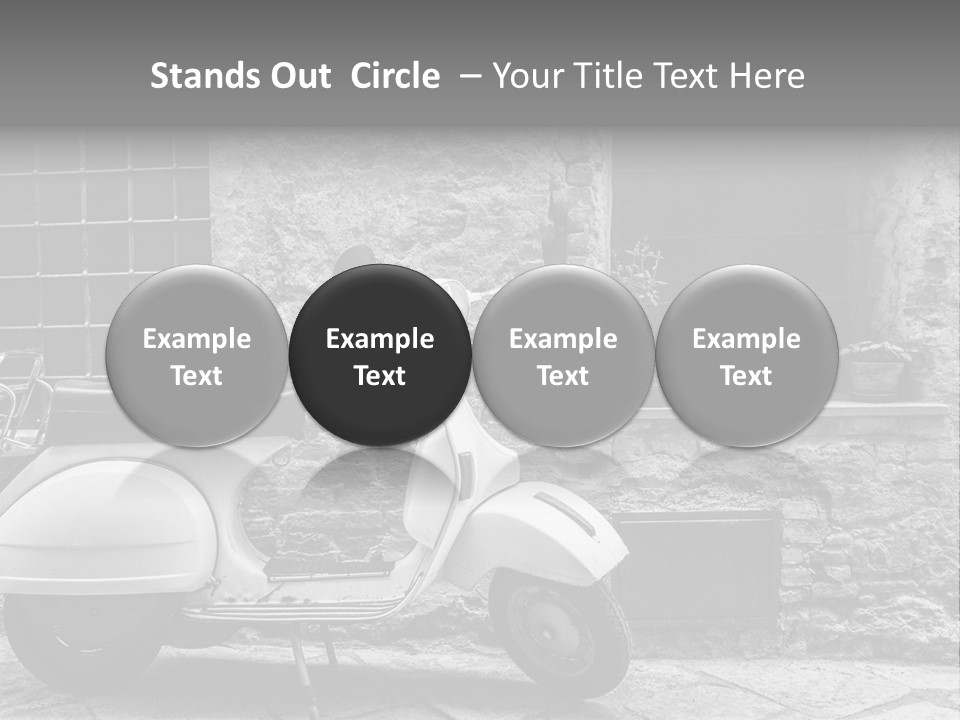 A Motor Scooter Parked In Front Of A Stone Building PowerPoint Template
