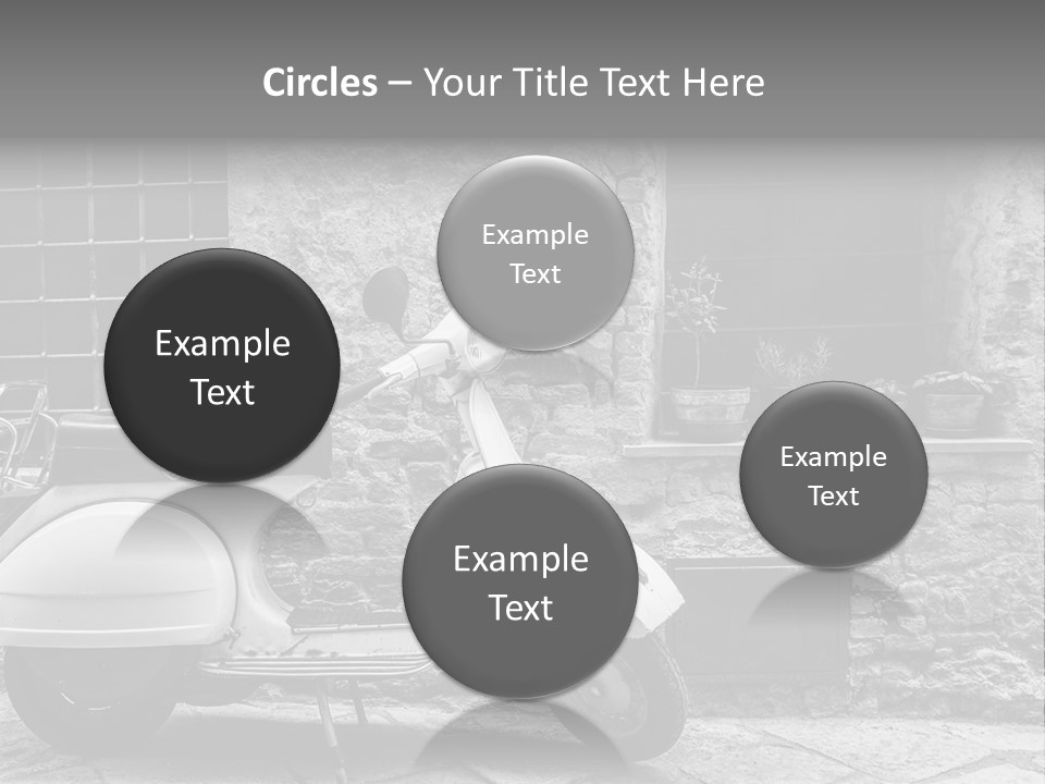 A Motor Scooter Parked In Front Of A Stone Building PowerPoint Template