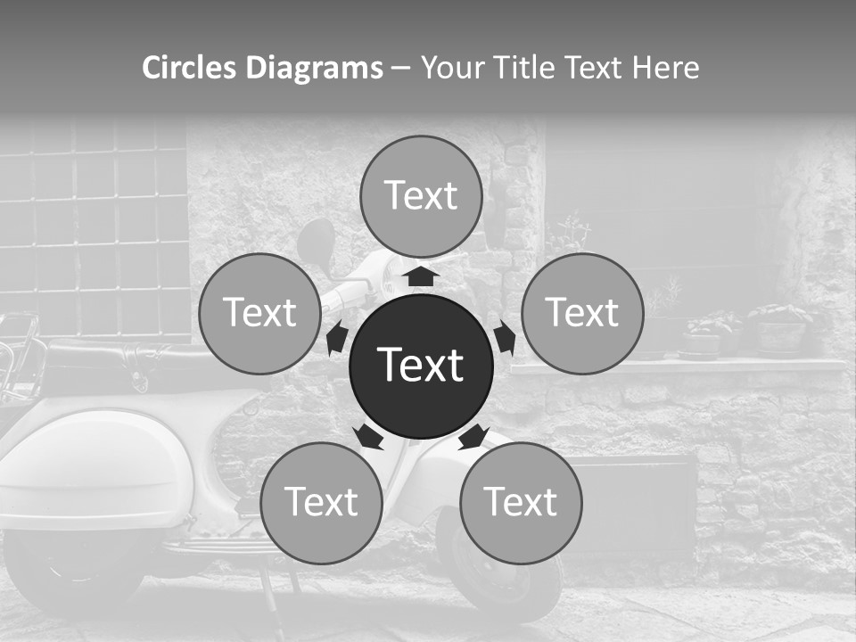 A Motor Scooter Parked In Front Of A Stone Building PowerPoint Template