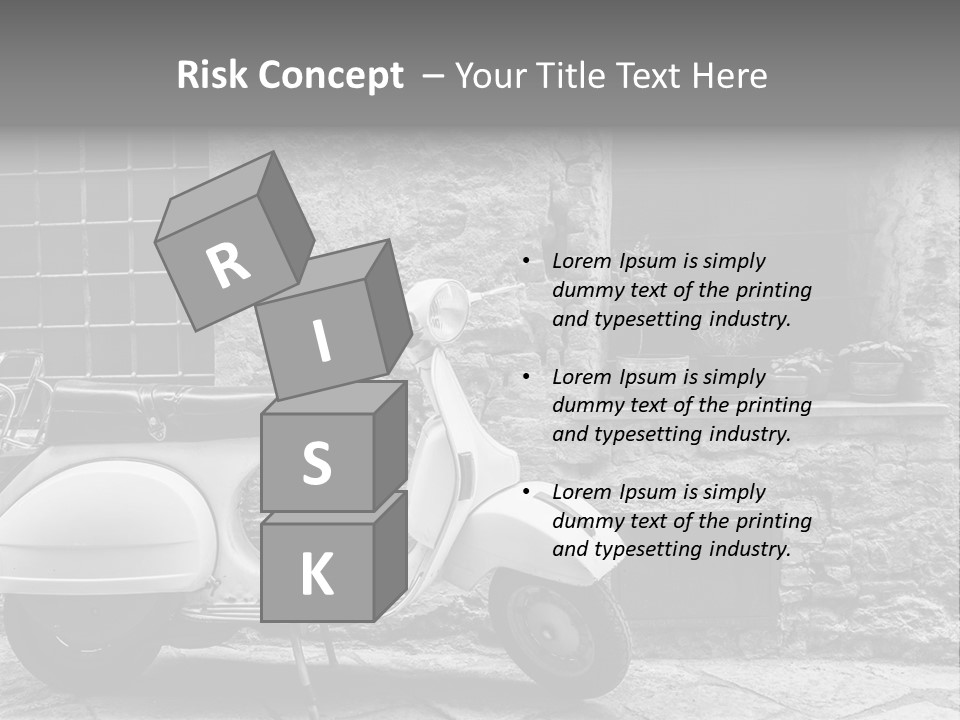 A Motor Scooter Parked In Front Of A Stone Building PowerPoint Template