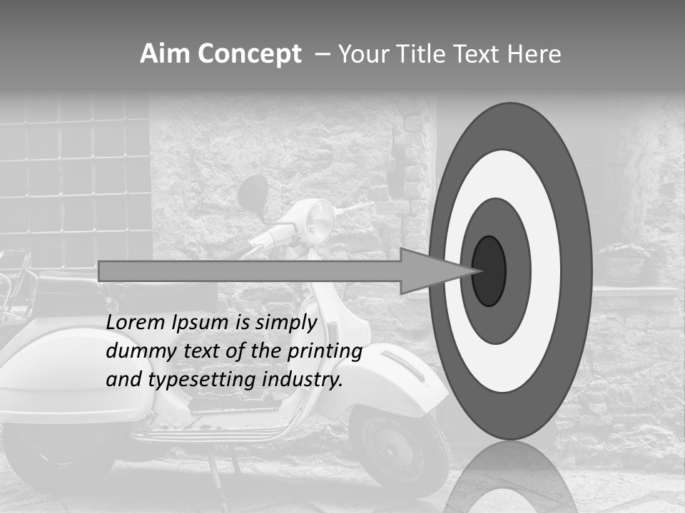 A Motor Scooter Parked In Front Of A Stone Building PowerPoint Template