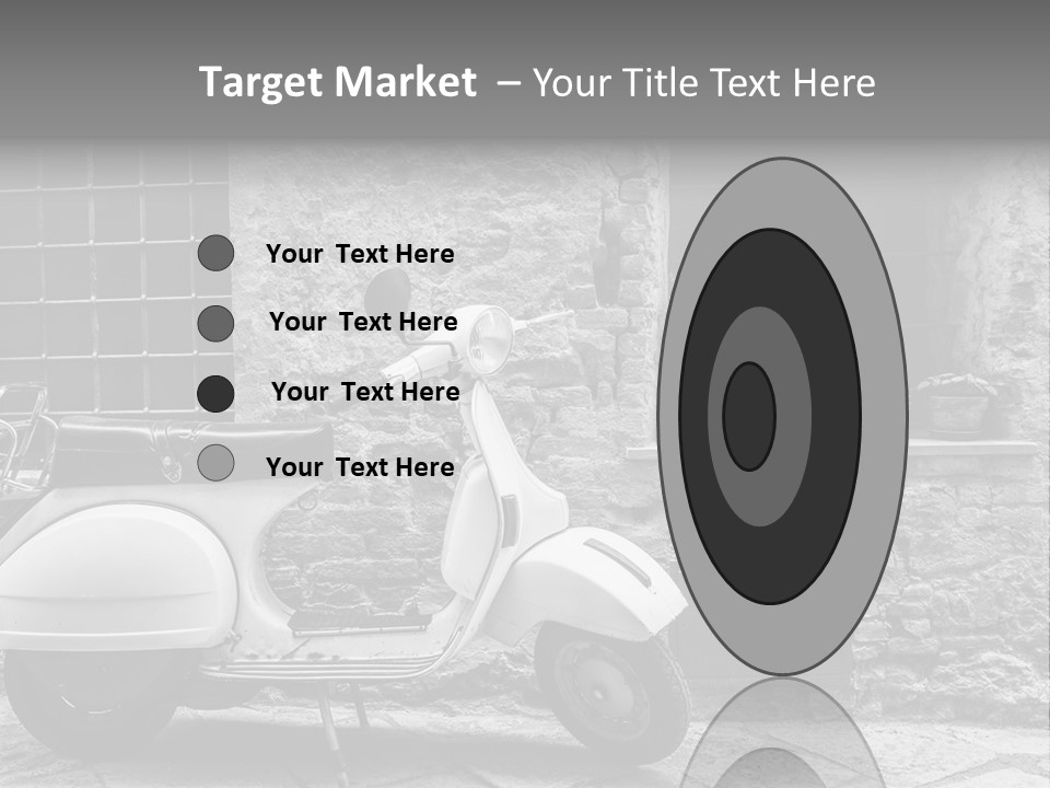 A Motor Scooter Parked In Front Of A Stone Building PowerPoint Template