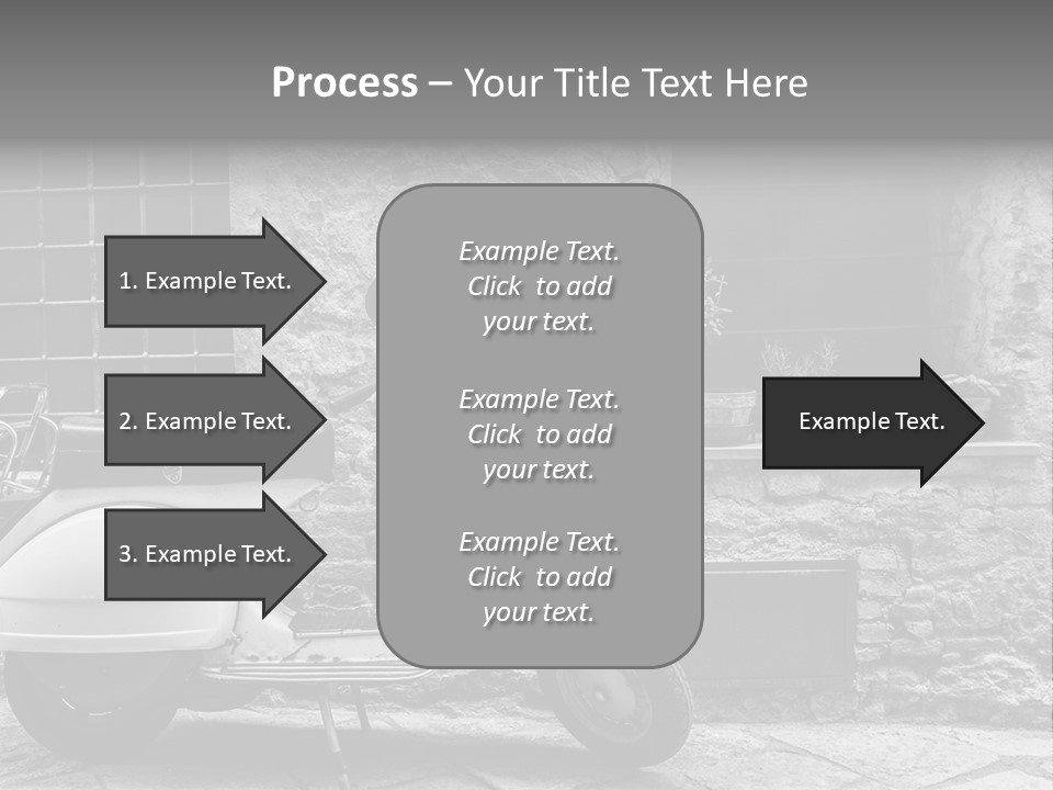 A Motor Scooter Parked In Front Of A Stone Building PowerPoint Template