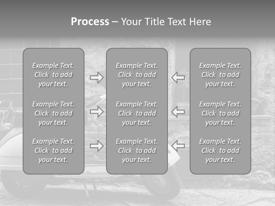 A Motor Scooter Parked In Front Of A Stone Building PowerPoint Template