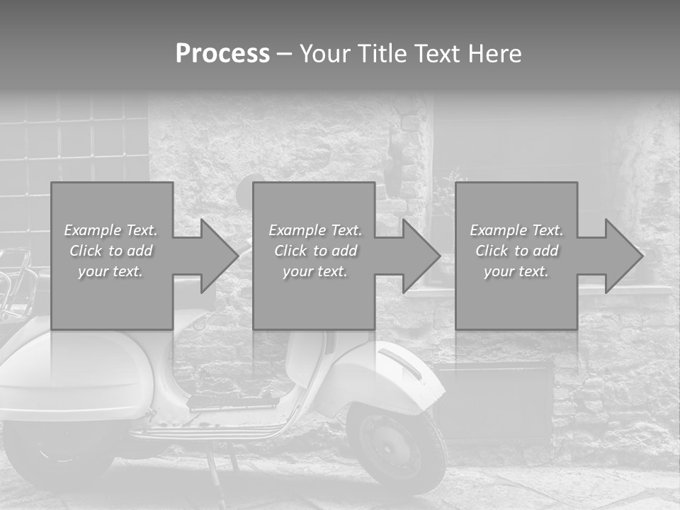 A Motor Scooter Parked In Front Of A Stone Building PowerPoint Template