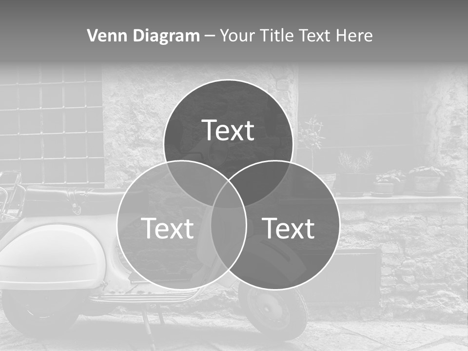 A Motor Scooter Parked In Front Of A Stone Building PowerPoint Template