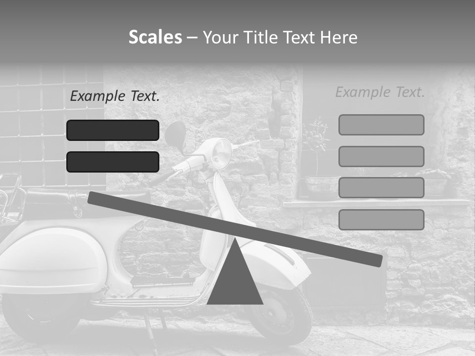 A Motor Scooter Parked In Front Of A Stone Building PowerPoint Template
