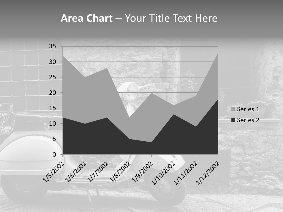A Motor Scooter Parked In Front Of A Stone Building PowerPoint Template