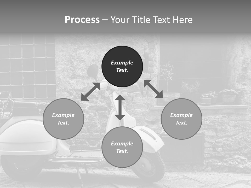 A Motor Scooter Parked In Front Of A Stone Building PowerPoint Template