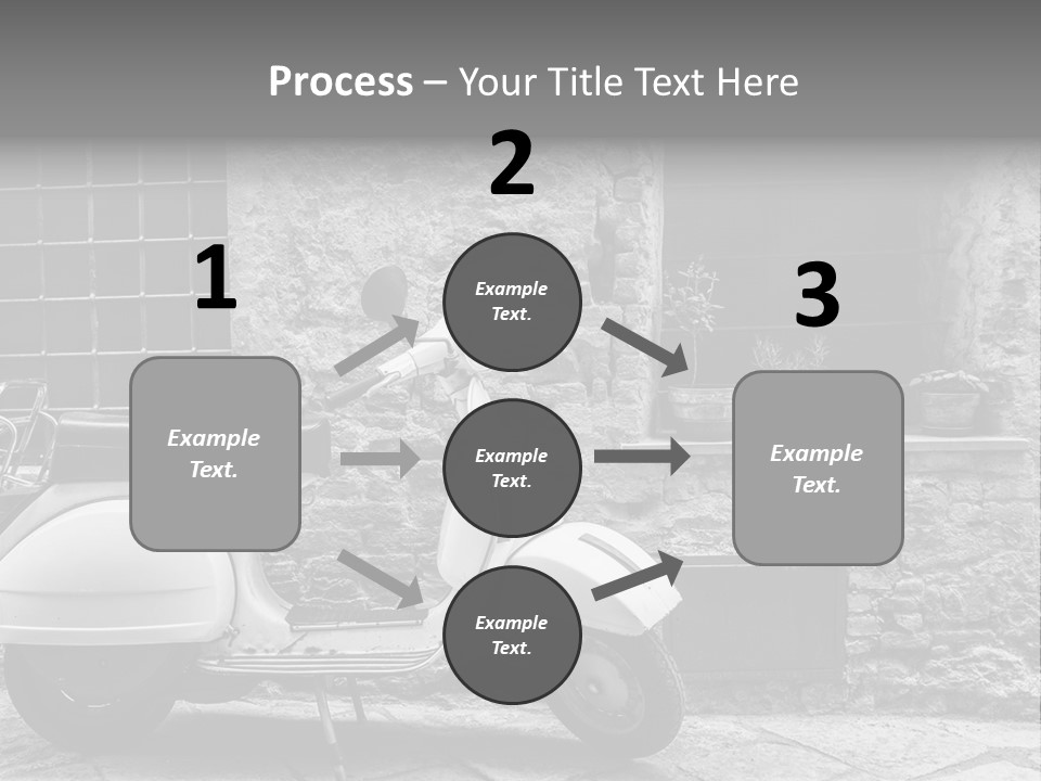 A Motor Scooter Parked In Front Of A Stone Building PowerPoint Template