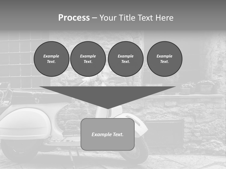 A Motor Scooter Parked In Front Of A Stone Building PowerPoint Template