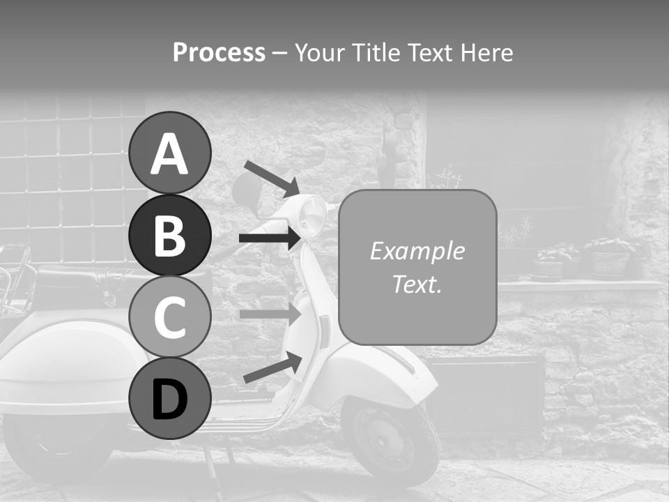 A Motor Scooter Parked In Front Of A Stone Building PowerPoint Template