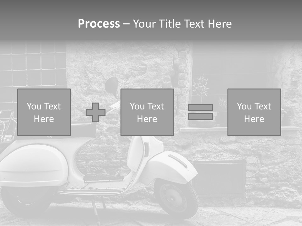 A Motor Scooter Parked In Front Of A Stone Building PowerPoint Template