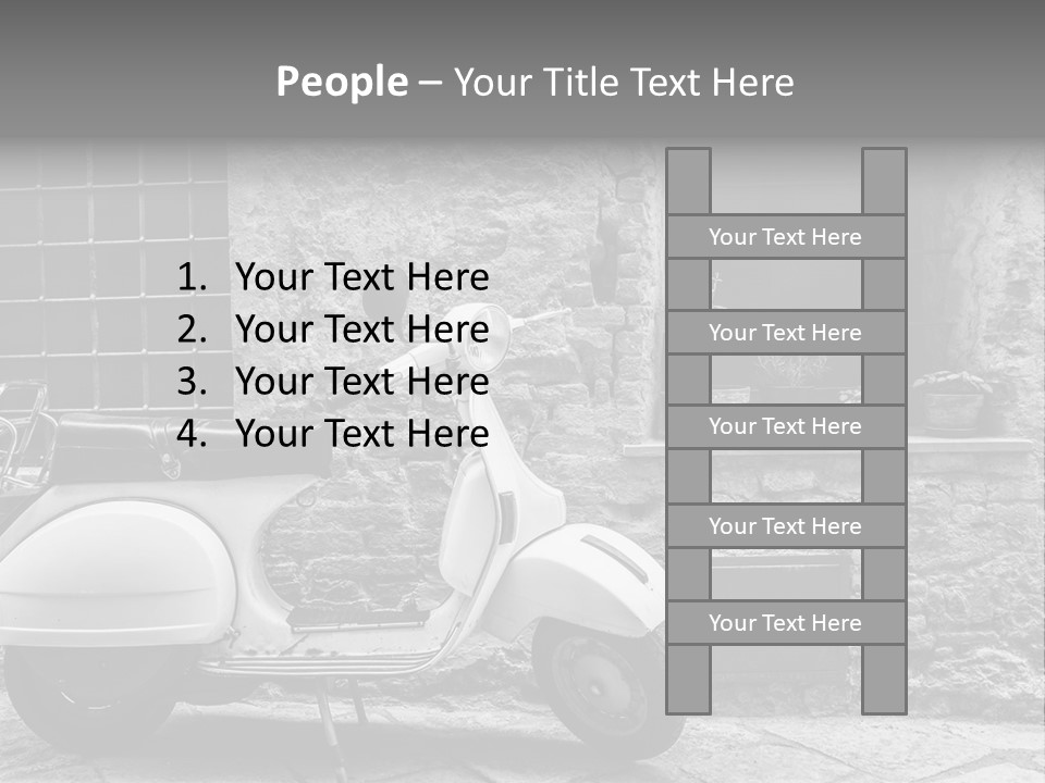 A Motor Scooter Parked In Front Of A Stone Building PowerPoint Template