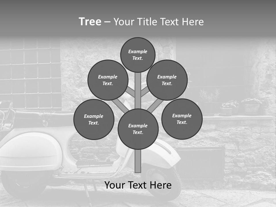 A Motor Scooter Parked In Front Of A Stone Building PowerPoint Template