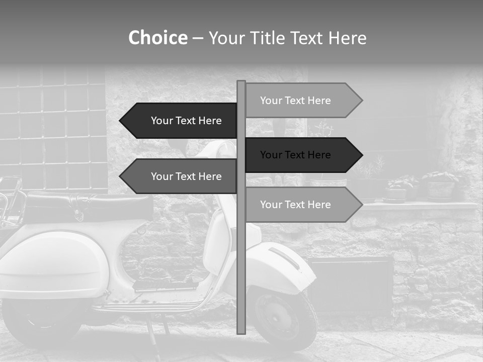 A Motor Scooter Parked In Front Of A Stone Building PowerPoint Template