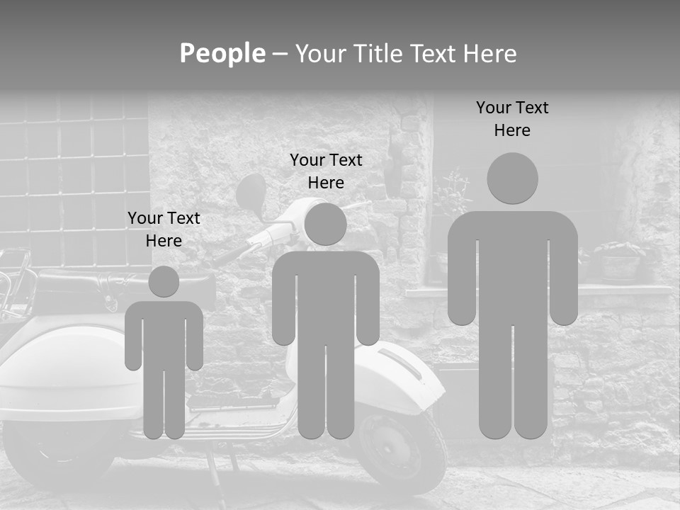 A Motor Scooter Parked In Front Of A Stone Building PowerPoint Template