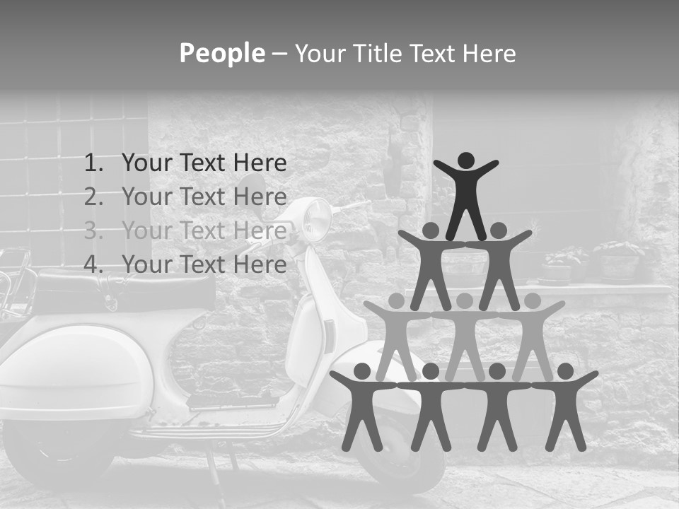 A Motor Scooter Parked In Front Of A Stone Building PowerPoint Template