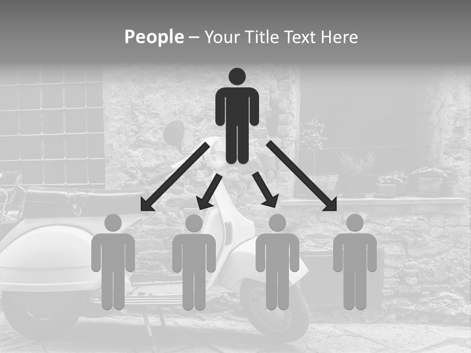 A Motor Scooter Parked In Front Of A Stone Building PowerPoint Template