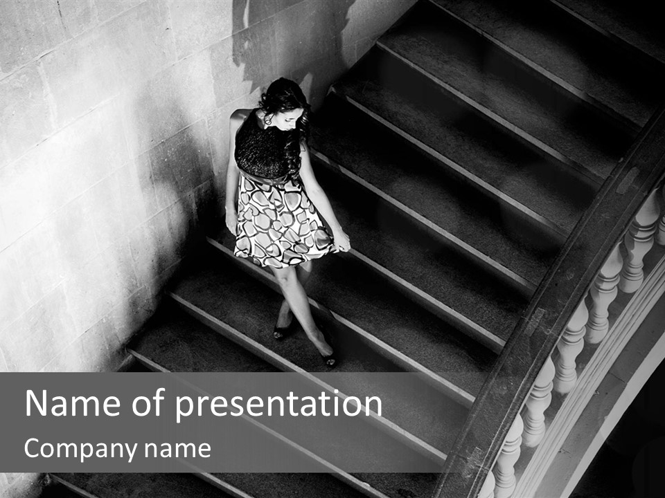 A Woman Walking Down A Flight Of Stairs PowerPoint Template