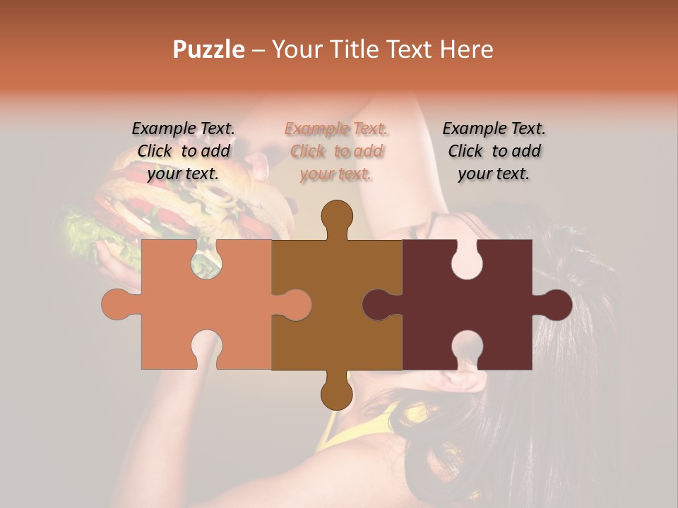 A Woman Holding A Large Hamburger Up To Her Face PowerPoint Template