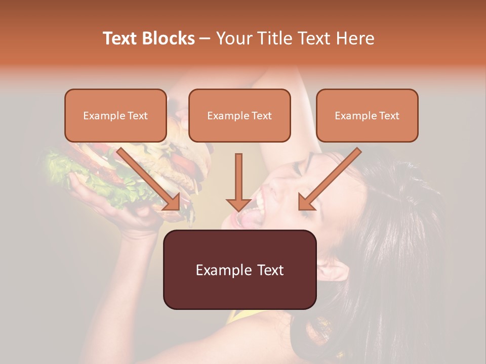 A Woman Holding A Large Hamburger Up To Her Face PowerPoint Template
