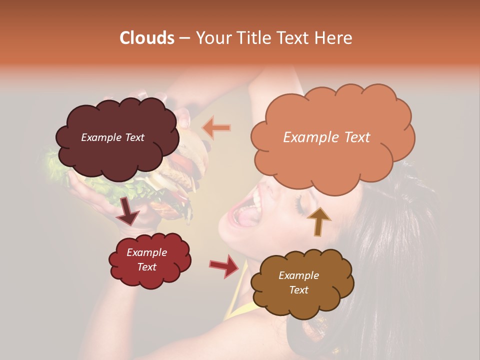 A Woman Holding A Large Hamburger Up To Her Face PowerPoint Template