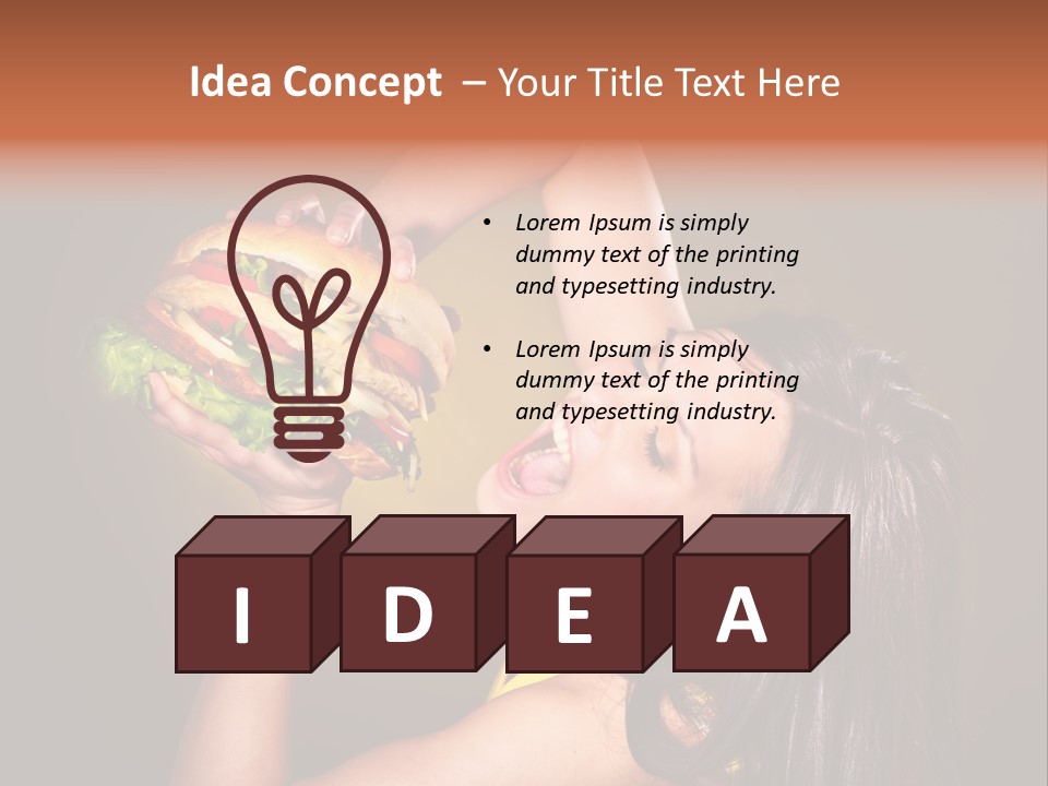 A Woman Holding A Large Hamburger Up To Her Face PowerPoint Template
