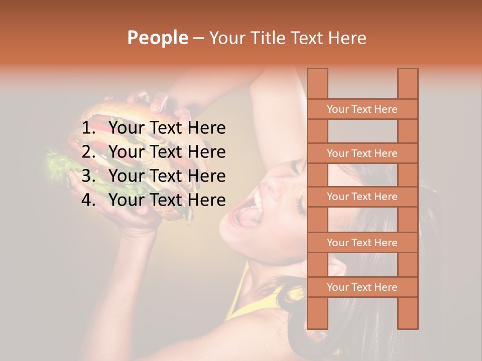 A Woman Holding A Large Hamburger Up To Her Face PowerPoint Template