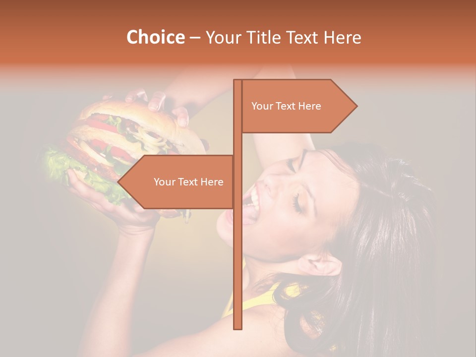A Woman Holding A Large Hamburger Up To Her Face PowerPoint Template