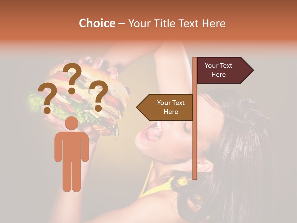 A Woman Holding A Large Hamburger Up To Her Face PowerPoint Template