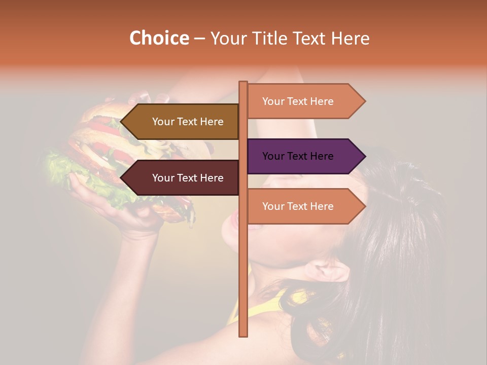 A Woman Holding A Large Hamburger Up To Her Face PowerPoint Template