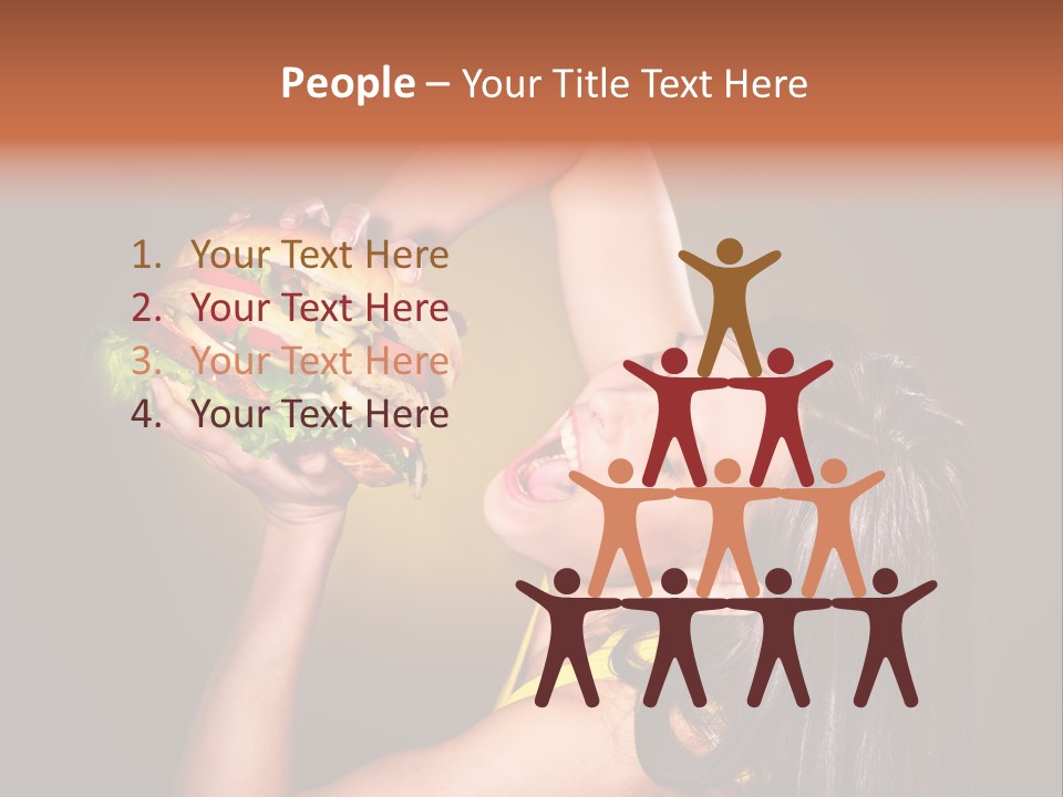 A Woman Holding A Large Hamburger Up To Her Face PowerPoint Template