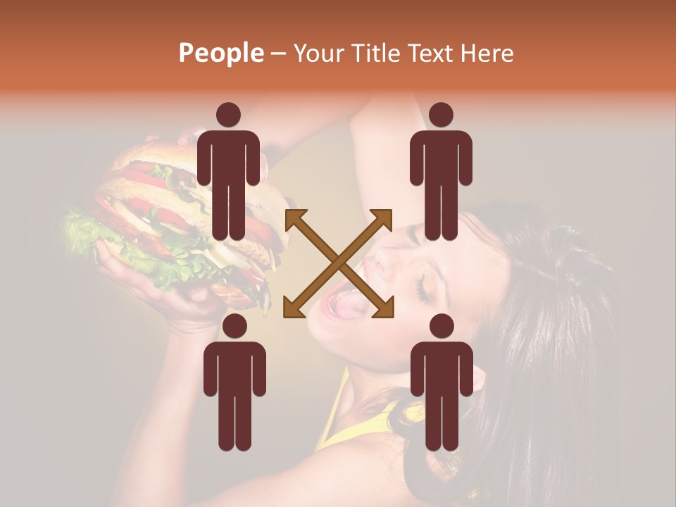 A Woman Holding A Large Hamburger Up To Her Face PowerPoint Template