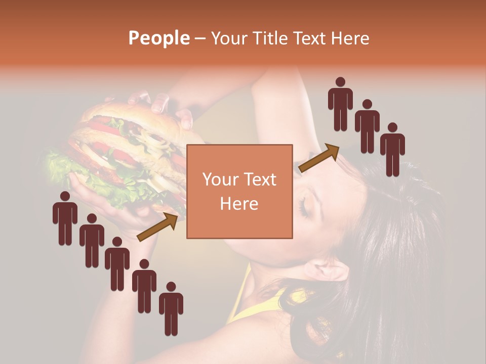 A Woman Holding A Large Hamburger Up To Her Face PowerPoint Template