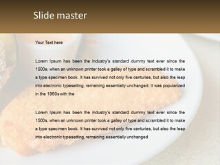 A White Plate Topped With A Piece Of Fish Next To A Cup Of Sauce PowerPoint Template