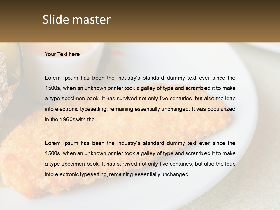 A White Plate Topped With A Piece Of Fish Next To A Cup Of Sauce PowerPoint Template